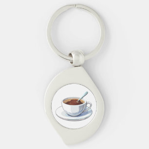 Porte-clés Tasse à café blanche sur une soucoupe remplie de c