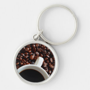 Porte-clés Tasse de café avec café, fond de grains de café