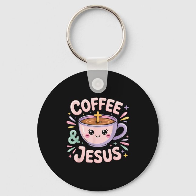 Porte-clés Tasse de café & Jésus Foi chrétienne Croix  (Recto)
