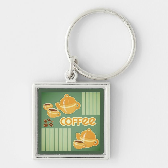 Porte-clés Tasses de café, pot de café et grains de café (Devant)