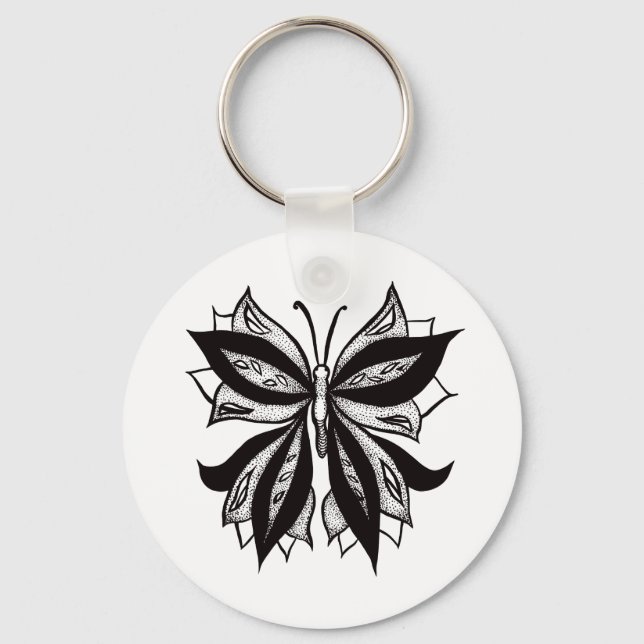 Porte-clés Tatouage à papillon Abstrait noir et blanc (Recto)