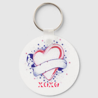 Porte-clés Tatouage cardiaque Xoxo avec bannière ruban
