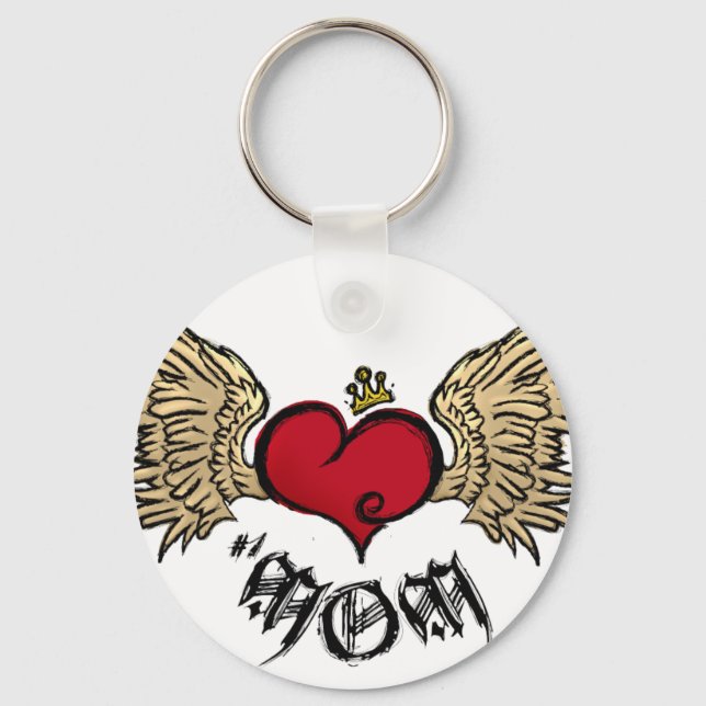 Porte-clés Tatouage MOM Urbain Coeur Couronné Avec Ailes (Recto)