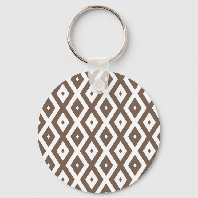 Porte-clés Taupe motif diamant brun et blanc (Recto)