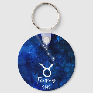 Porte-clés Taurus Zodiac Constellation Blue Galaxy Monogram