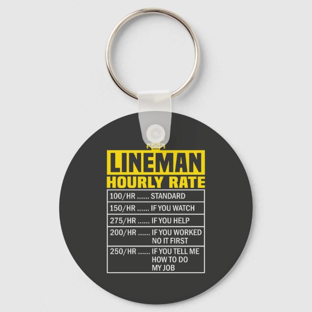 Porte-clés Taux horaire drôle de Lineman (Recto)