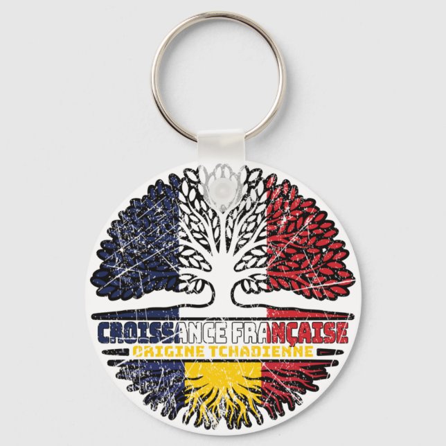 Porte-clés Tchad Tchadien France Drapeau Des Racines D'Arbre (Recto)
