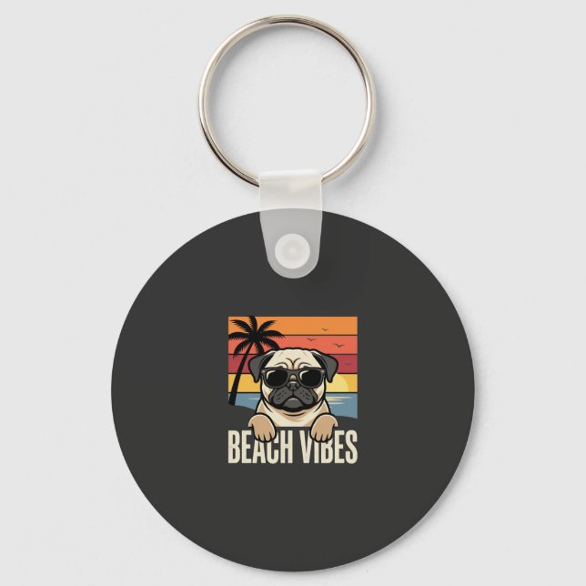 Porte-clés Tchiens de Pug ambiance de plage Coucher de soleil (Recto)