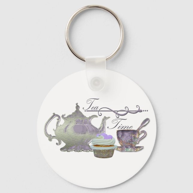Porte-clés Tea Time ! Thé Lilac, Teapot et Cupcake Art (Recto)