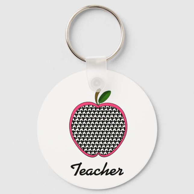 Porte-clés Teacher Keychain- Houndstooth Apple With Pink Trim (Recto)