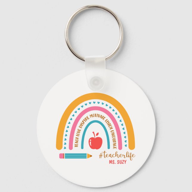 Porte-clés #Teacherlife Rainbow Nom de l'enseignant personnal (Recto)