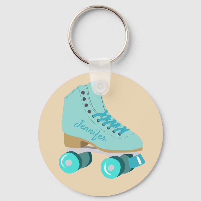 Porte-clés Teal Blue Retro Quad Roller Skate Personalized (Recto)