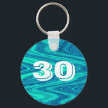 Porte-clés Teal Blue Waves Abstract 30th Birthday Gift Favors<br><div class="desc">Designed with teal blue wave patterns abstract and text template for age "30" which you may edit!</div>