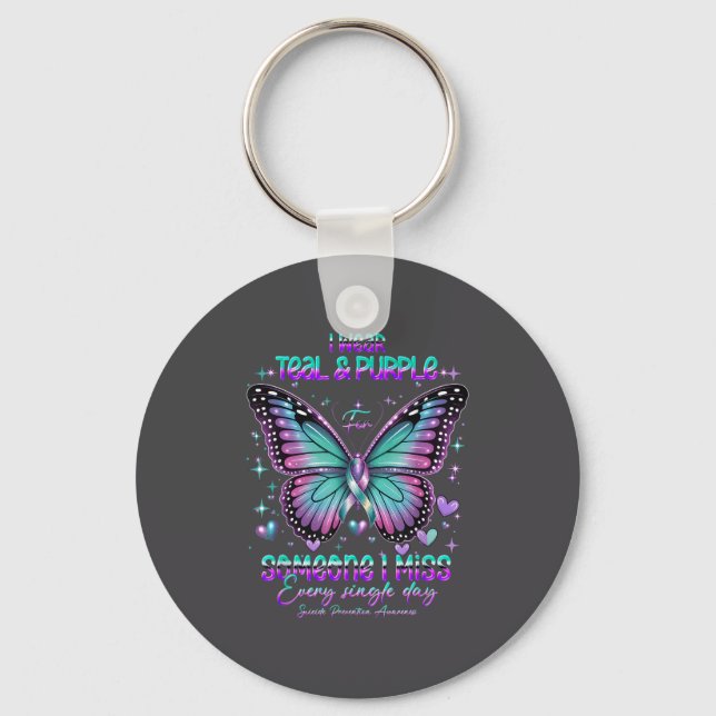 Porte-clés Teal N Purple Butterfly Suicide Prevention Awarene (Recto)