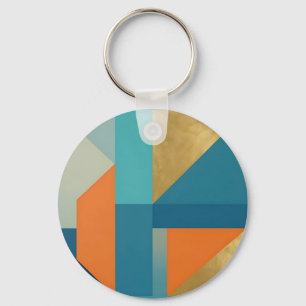 Porte-clés Teal Orange Or Géométrique Abstrait