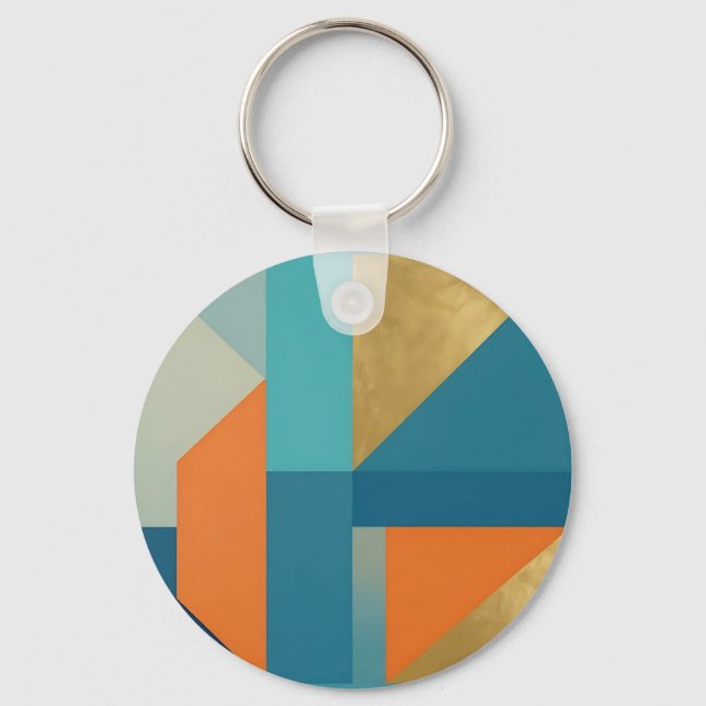 Porte-clés Teal Orange Or Géométrique Abstrait (Recto)
