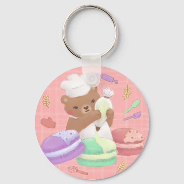 Porte-clés Teddy le Baker avec Macarons (Recto)