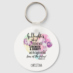 Porte-clés Teenage Goddaughter Gift Pink Unicorn Proverb Cute