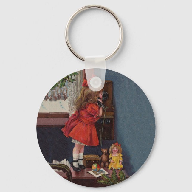 Porte-clés Téléphone Antique de Petite Fille de Noël (Recto)