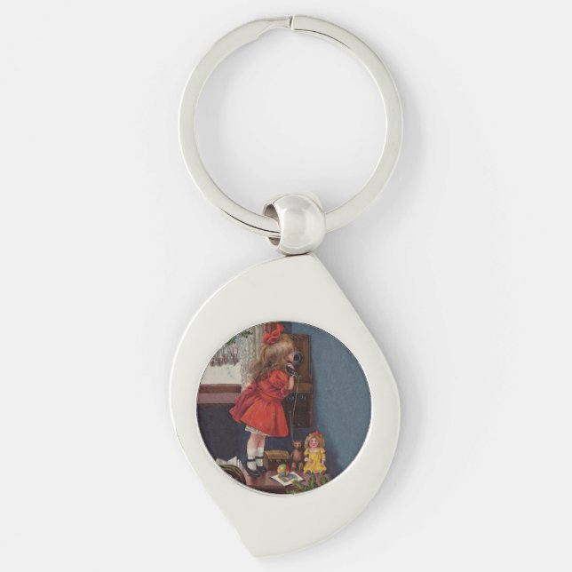 Porte-clés Téléphone Antique de Petite Fille de Noël (Devant)