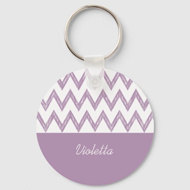 Porte-clés Tendance Crayon Purple Chevron Zigzags Avec Nom (Recto)