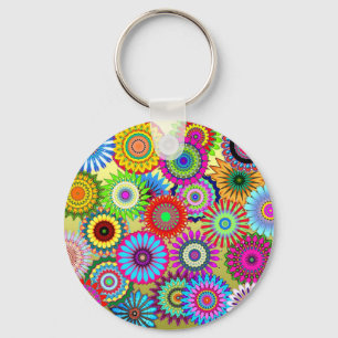 Porte-clés Tendance Psychedelique Fleur Accessoire d'impressi