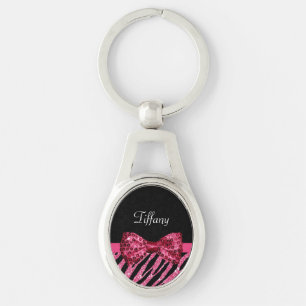 Porte-clés Tendance rose Zebra Print FAUX Glitz Bow avec nom
