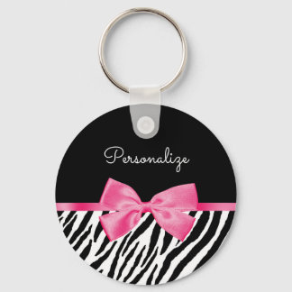 Porte-clés Tendance Zebra Print Chic Hot Rose Bow et nom