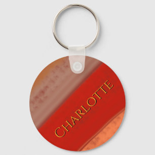 Porte-clés Terracotta Rayures de Pêche Nom Personnalisé 
