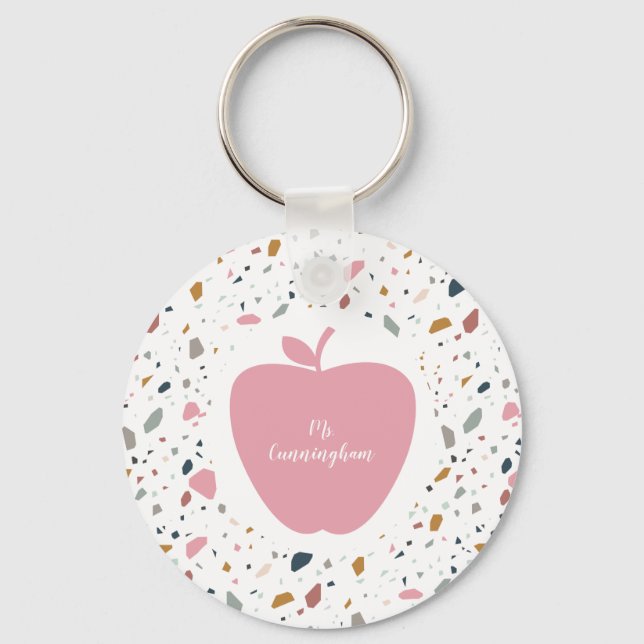 Porte-clés Terrazzo Pattern Pink Apple Teacher (Recto)