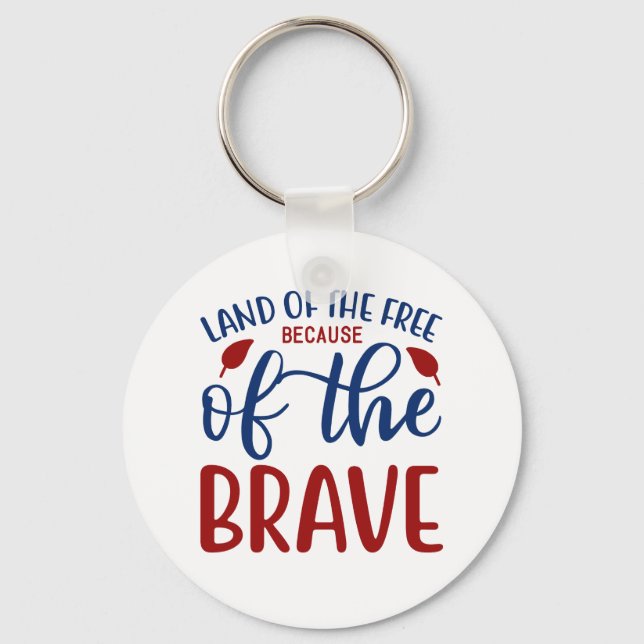 Porte-clés Terre des libres grâce aux courageux rouge bleu (Recto)