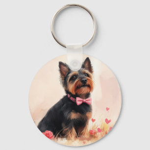 Porte-clés Terrier Australien avec des Roses - Saint-Valentin