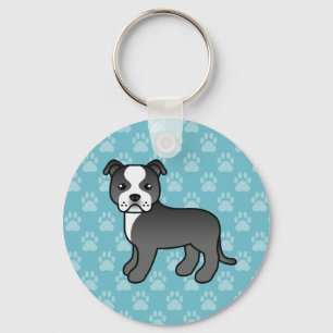 Porte-clés Terrier Bull Staffordshire noir et blanc