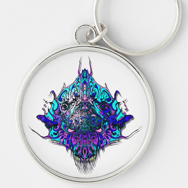 Porte-clés Tête Alien - bleu et violet (Devant)