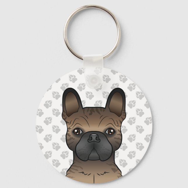 Porte-clés Tête de Bouledogue Français Bringé / Frenchie Chie (Recto)