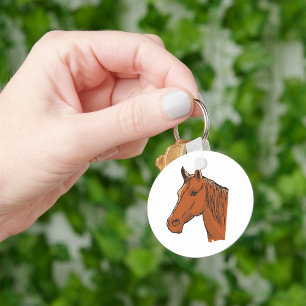 Porte-clés Tête de cheval marron ferme animal