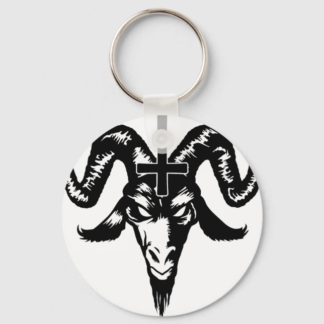 Porte-clés Tête de chèvre satanique avec croix (noir) (Recto)