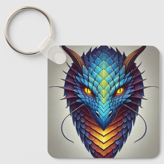 Porte-clés Tête de dragon bleu (Recto)