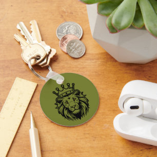 Porte-clés Tête de lion avec silhouette de couronne - Noir 1