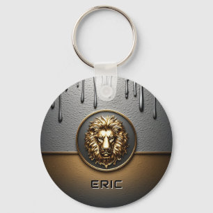 Porte-clés Tête de Lion Doré avec Métal qui Coule 🦁
