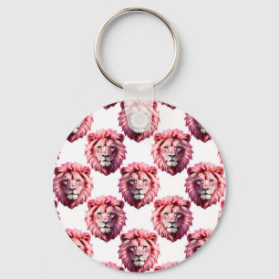 Porte-clés Tête de lion rose motif animal design blanc 
