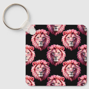 Porte-clés Tête de lion rose motif animal design - Noir