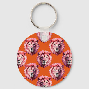 Porte-clés Tête de lion rose motif animal design orange 