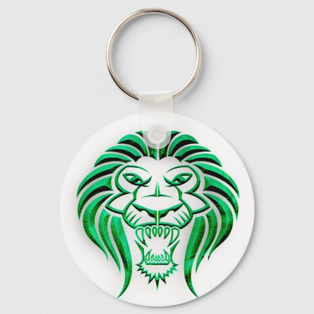 Porte-clés Tête de Lion Tribal Vert (Recto)