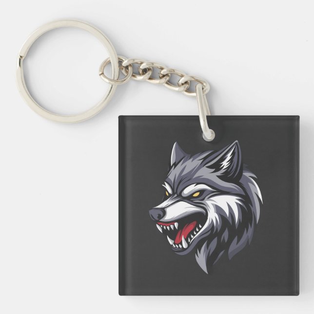 Porte-clés tête de loup en colère (Devant)