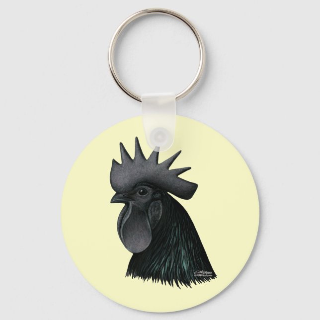Porte-clés Tête de Rooster Ayam Cemani (Recto)
