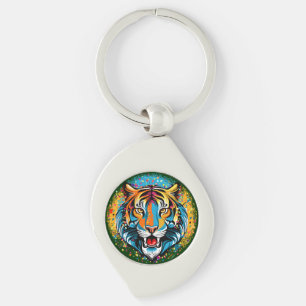 Porte-clés Tête de tigre couleurs arc-en-ciel peinture taches
