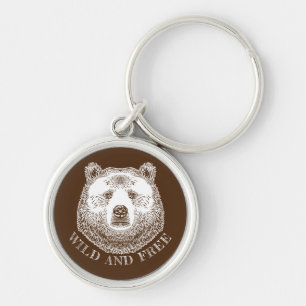 Porte-clés Tête D'Ours, Sauvage Et Libre, Illustration Dessin