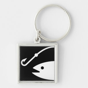 Porte-clés Tête et crochet de poissons - noirs et blancs