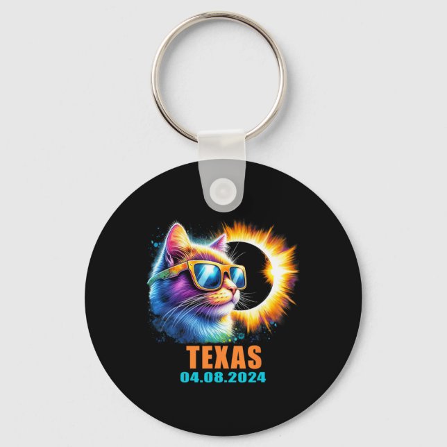 Porte-clés Texas Total Solar Eclipse 2024 Cat Solar Eclipse G (Recto)